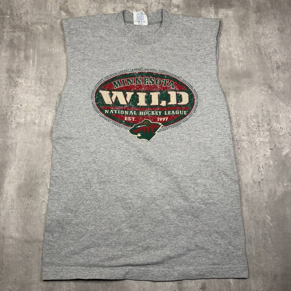 Vintage 00s Minnesota Wild NHL Sleeveless Shirt Gray Logo Athletic Mens Medium
